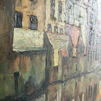 Vintage Cityscape Oil Painting "Red Roofs" Original Belgique Art Holland Art Shop