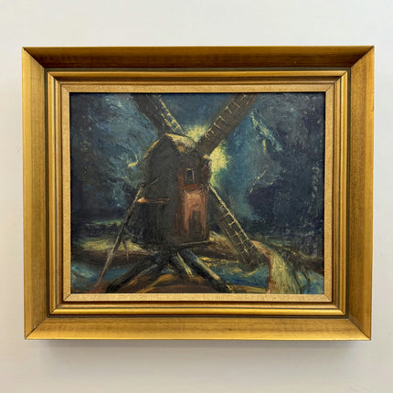 Authentic Landscape Oil Painting "Windmill Tower" Rustic Large Art Holland Art Shop