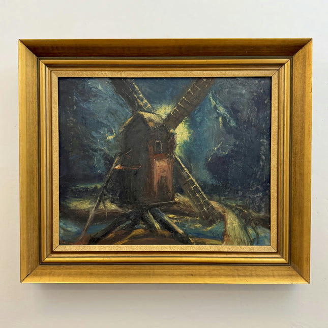 Authentic Landscape Oil Painting "Windmill Tower" Rustic Large Art Holland Art Shop