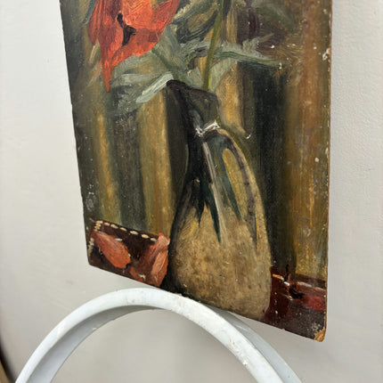 Original Floral Still Life Oil Painting "Red Tulip" Refined Small Artwork Holland Art Shop