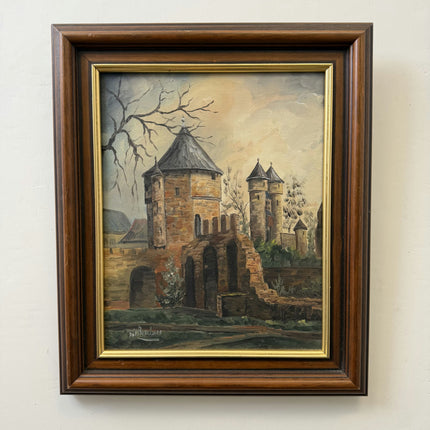Original Cityscape Oil Painting "Stone Towers" Rustic Small Artwork Holland Art Shop