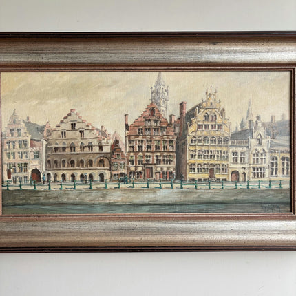 Original Cityscape Oil Painting "Row Houses" Rustic Large Artwork Holland Art Shop