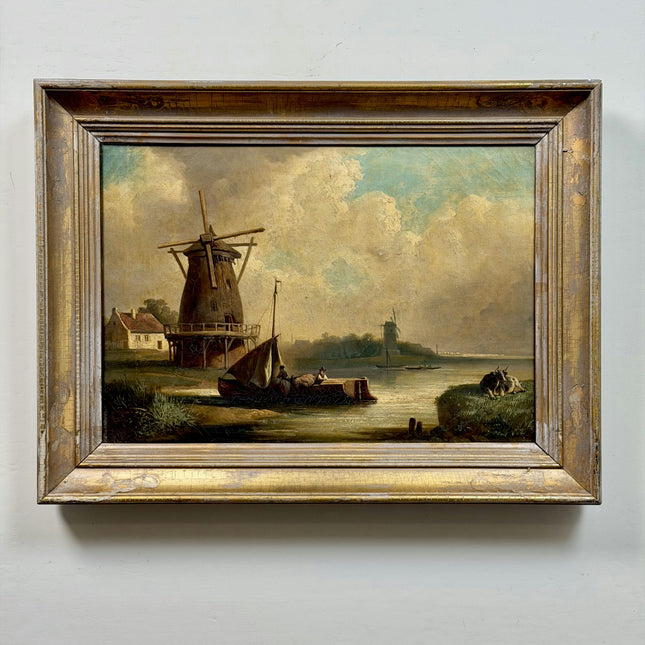 19th Century Antique Animals Oil Painting "Grazing Cow" Artwork Holland Art Shop