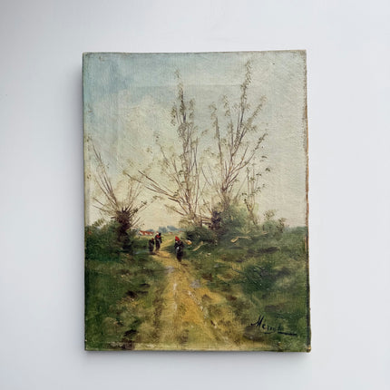 Handcrafted Landscape Oil Painting "Village Walkers" Timeless Small Artwork Holland Art Shop
