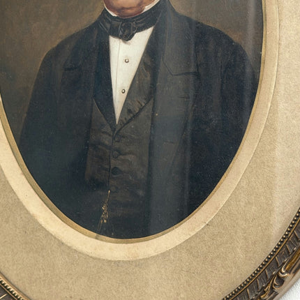 19th Century Antique Portrait Oil Painting "Man Holding Portraits" Small Art Holland Art Shop