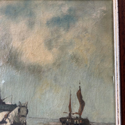 Detailed Harbor Scene Oil Painting "Horse Cart" Timeless Small Artwork Holland Art Shop