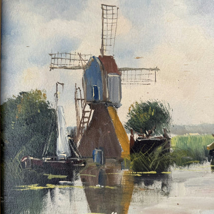 Rustic Harbor Scene Oil Painting "River Windmill" Elegant Art Holland Art Shop