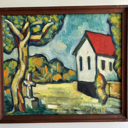 Expressive Landscape Oil Painting "White Church" Rustic Art Holland Art Shop