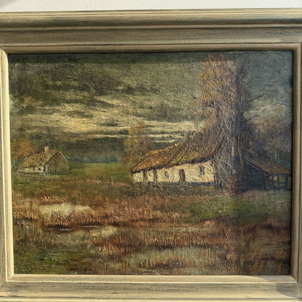 Vintage Farm Oil Painting "Thatched Cottage" Original Art Holland Art Shop