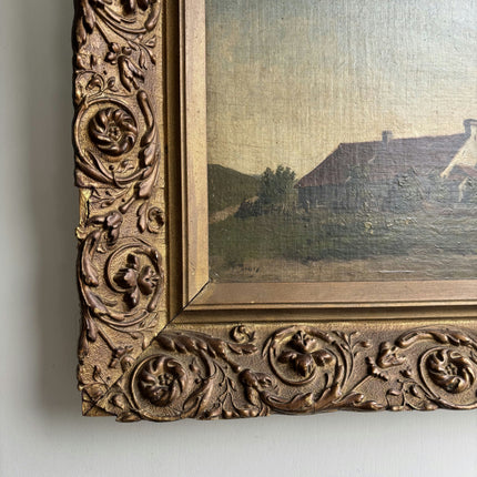 19th Century Antique Farm Oil Painting "Gilded Frame" Art Holland Art Shop