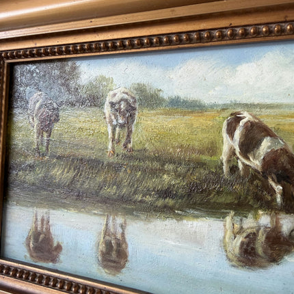 Remarkable Oil Painting Animals "Grazing Cows" Handcrafted Small Art Holland Art Shop