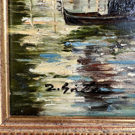 Handcrafted Cityscape Oil Painting "Gondola Canal" Vintage Small Artwork Holland Art Shop