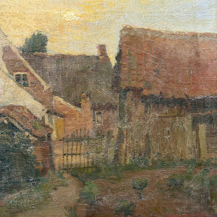 19th Century Antique Landscape Oil Painting "Village Roofs" Artwork Holland Art Shop