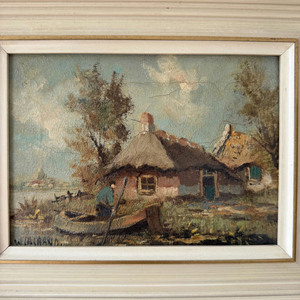 Original Landscape Oil Painting "Thatched Cottage" Rustic Small Art Holland Art Shop