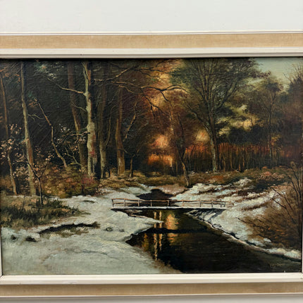 Elegant Winter Landscape Oil Painting "Snowy Bridge" Original Large Art Holland Art Shop