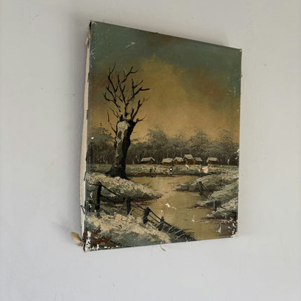 Handcrafted Winter Landscape Oil Painting "Snowy Tree" Classic Small Art Holland Art Shop