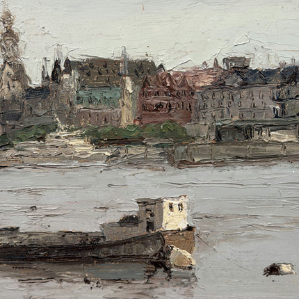 Elegant Harbor Scene Oil Painting "Riverbank Fence" Classic Large Art Holland Art Shop