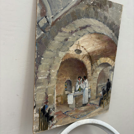 Classic Church Interior Oil Painting "Altar Priests" Refined Small Artwork Holland Art Shop