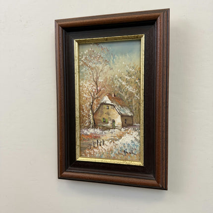 Elegant Winter Landscape Oil Painting "Snowy Cottage" Original Small Art Holland Art Shop