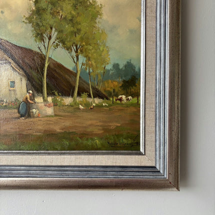 Detailed Farm Oil Painting "Thatched Cottage" Refined Artwork Holland Art Shop