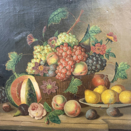 Antique Flowery Still Life Oil Painting "Basket Fruit" Refined Large Artwork Holland Art Shop