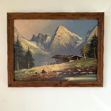 Handcrafted Oil Painting Landscape "Mountain Cabin" Original Medium Art Holland Art Shop