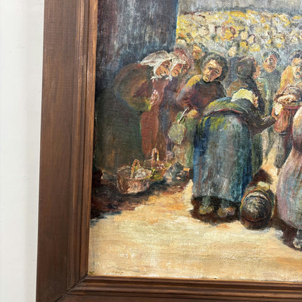 Handcrafted Figurative Oil Painting "Market Crowd" Authentic Large Artwork Holland Art Shop