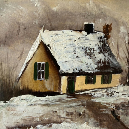 Original Winter Landscape Oil Painting "Snowy Cottage" Handcrafted Small Artwork Holland Art Shop