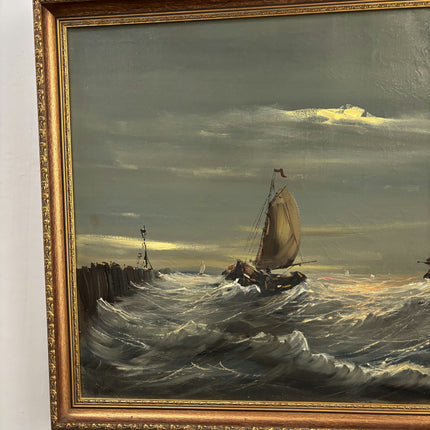 Authentic Seascape Oil Painting "Sailing Boats" Detailed Large Artwork Holland Art Shop