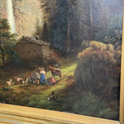 19th Century Antique Landscape Oil Painting "Waterfall Cliff" Art Holland Art Shop