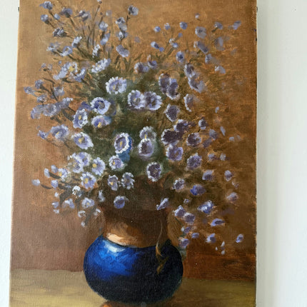 Original Floral Still Life Oil Painting "Blue Vase" Classic Small Artwork Holland Art Shop