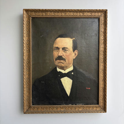 19th Century Antique Portrait Oil Painting "Moustached Gentleman" Artwork Holland Art Shop
