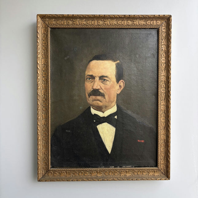 19th Century Antique Portrait Oil Painting "Moustached Gentleman" Artwork Holland Art Shop