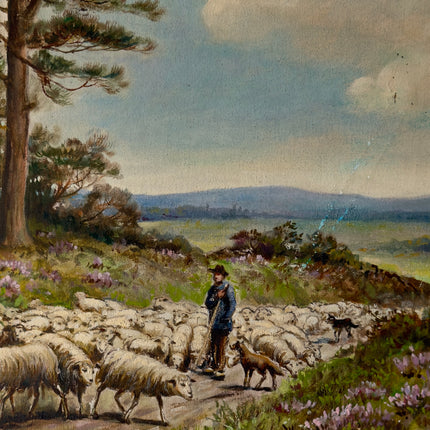 Remarkable Oil Painting Landscape "Shepherd With Sheep" Wonderful Medium Art Holland Art Shop