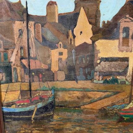 Timeless Harbor Scene Oil Painting "Harbor Boats" Original Art Holland Art Shop