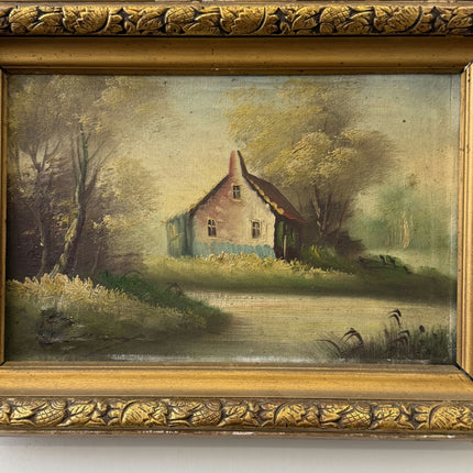Rustic Landscape Oil Painting "Thatched Cottage" Expressive Small Artwork Holland Art Shop