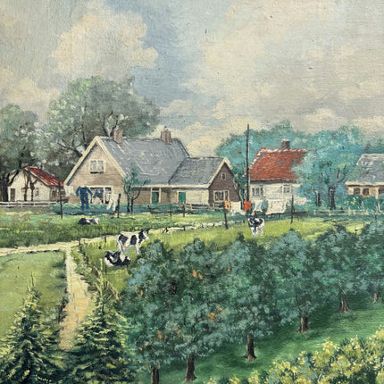 Original Landscape Oil Painting "Village Windmill" Authentic Artwork Holland Art Shop