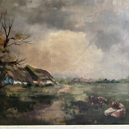 Authentic Landscape Oil Painting "Grazing Cows" Vintage Art Holland Art Shop