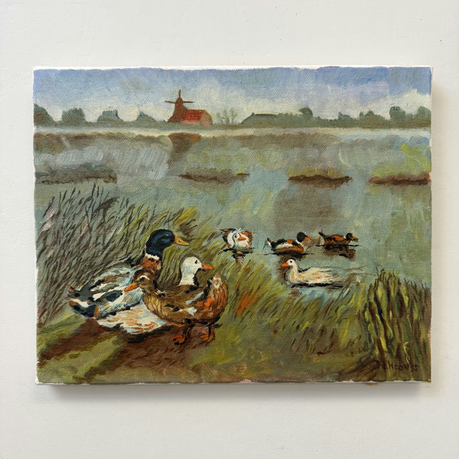 Classic Animals Oil Painting "Group Ducks" Detailed Small Art Holland Art Shop