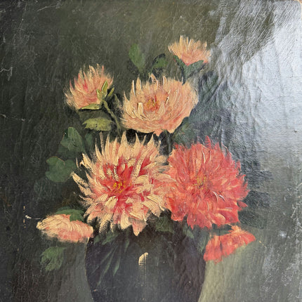 Antique Still Life Oil Painting "Vase Flowers" Rustic Small Art Holland Art Shop