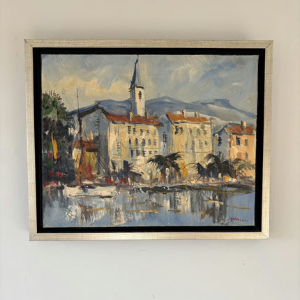 Detailed Harbor Scene Oil Painting "Harbor Buildings" Expressive Artwork Holland Art Shop