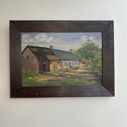 Elegant Farm Oil Painting "Farmhouse Roof" Handcrafted Artwork Holland Art Shop