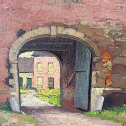 Vintage Cityscape Oil Painting "Stone Archway" Rustic Art Holland Art Shop