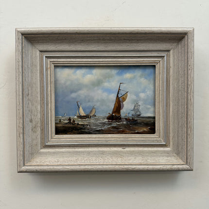 Detailed Seascape Oil Painting "Brown Sailboat" Vintage Small Artwork Holland Art Shop