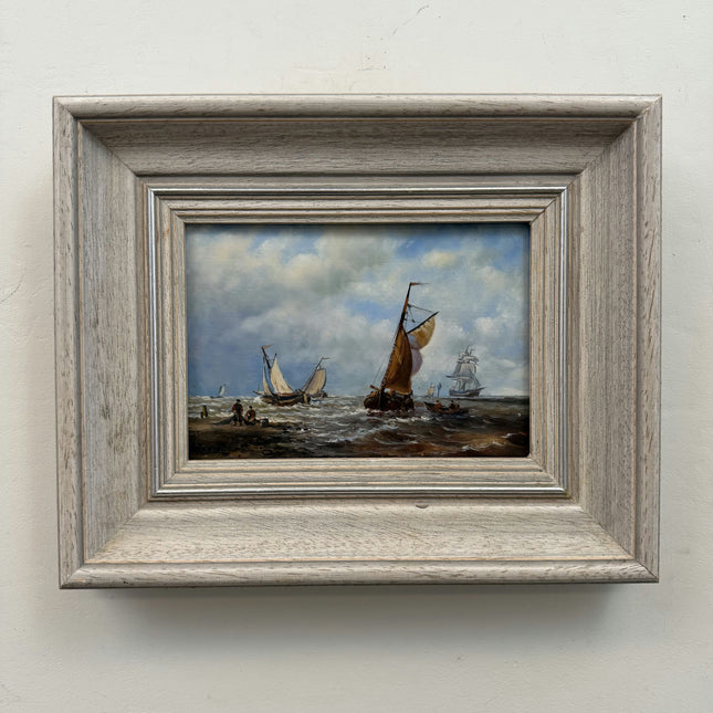 Detailed Seascape Oil Painting "Brown Sailboat" Vintage Small Artwork Holland Art Shop