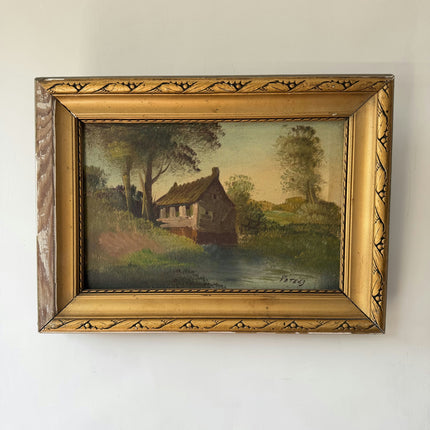 Timeless Landscape Oil Painting "Thatched Cottage" Expressive Small Artwork Holland Art Shop