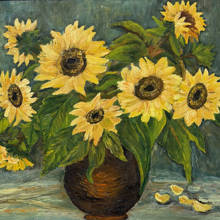 Rustic Still Life Oil Painting "Sunflower Bouquet" Detailed Art Holland Art Shop