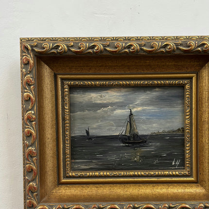 Detailed Seascape Oil Painting "Sailing Boat" Handcrafted Small Art Holland Art Shop
