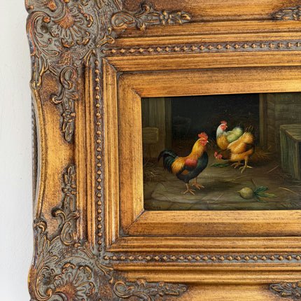 Refined Oil Painting Animals "Colorful Roosters" Striking Small Art