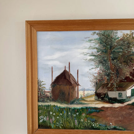 Handcrafted Oil Painting Landscape "Thatched Cottage" Traditional Medium Art